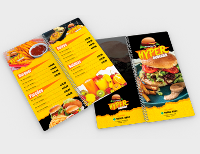 Cardápio Espiral com 18 Páginas em PVC 0,5mm Cristal Frente e Verso 13,7x29,4cm - 4x4 - 10 unid